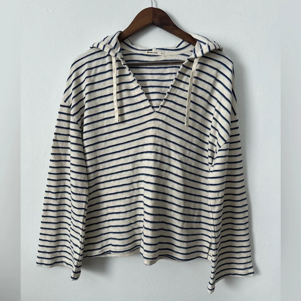 New Without Tags Playa Hoodie Navy & White Stripe by Marine Layer, Sz XL - Picture 2 of 11